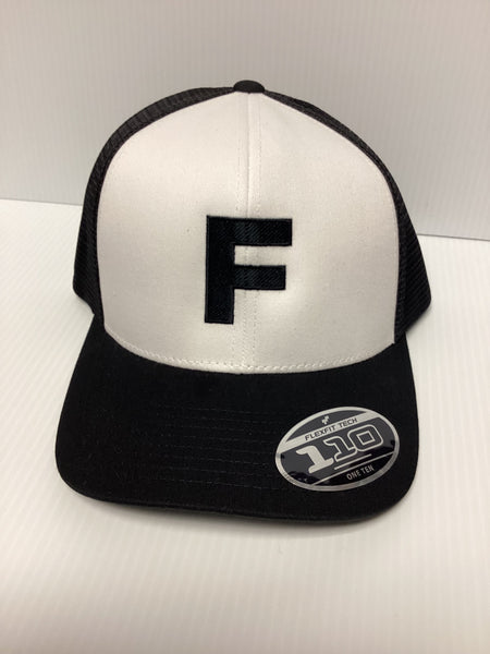 White Front Black Mesh F Trucker Hat