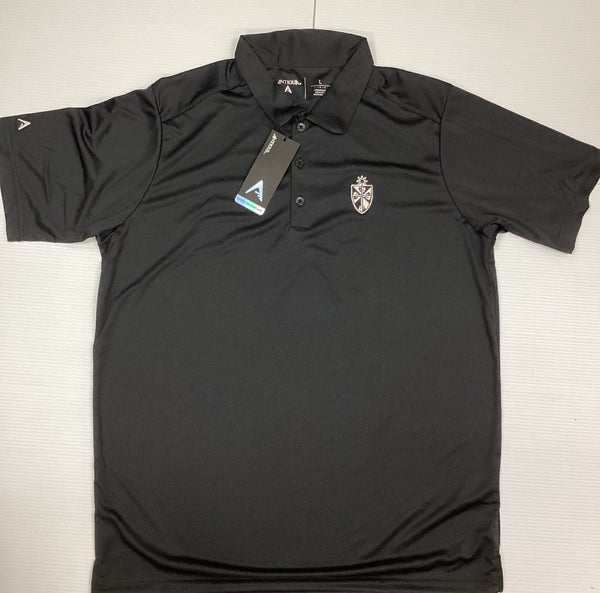 Black Embroidered Shield Antigua Brand Golf Shirt