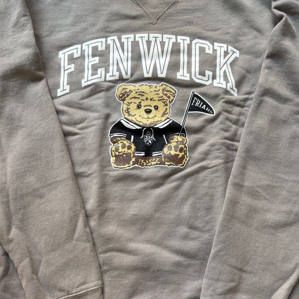 Gray sweatshirt with 'FENWICK' and teddy bear graphic on a plain background